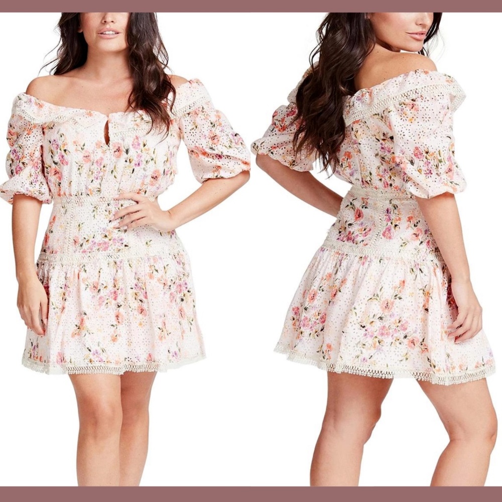 NWT GUESS [SZ Medium ] Martina Aged Floral‎ Cotton Eyelet Dress in Pinks